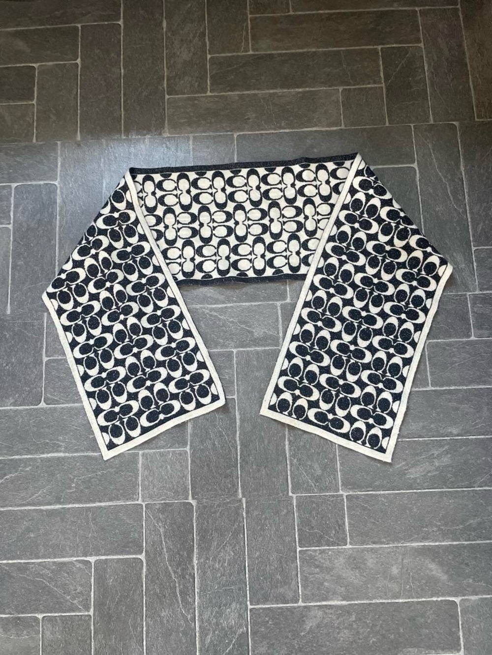 Coach Black & White Signature 'C' Logo Scarf